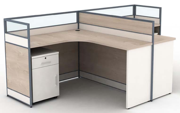 Two-Person L-Shaped Modular Office Cubicle Workstation with Mobile Pedestals