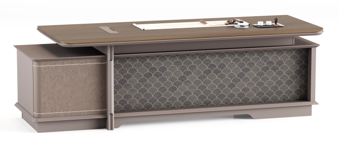 Upholstered L-Shaped Executive Office Desk with Left Storage Pedestal