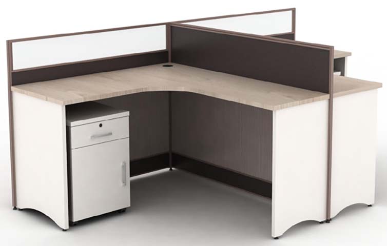 2-Person L-Shaped Office Cubicle Workstation with Mobile Pedestal