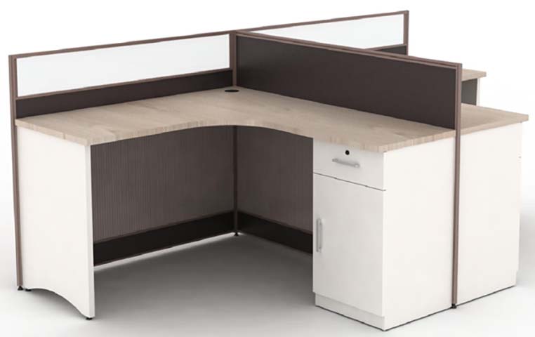 L-Shaped Curved Corner Office Cubicle Workstation with Integrated Storage