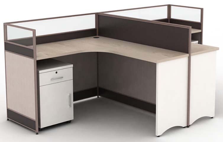 Single-User L-Shaped Office Cubicle Workstation with Mobile Drawer Pedestal