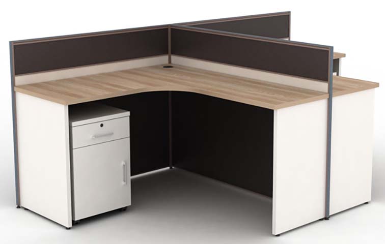 2-Person L-Shaped Modular Office Cubicle Workstation with Fabric Dividers and Mobile Pedestal