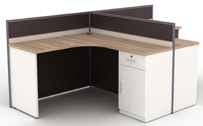 2-Person Curved Corner Cubicle Workstation with Integrated Lockable Storage Pedestal