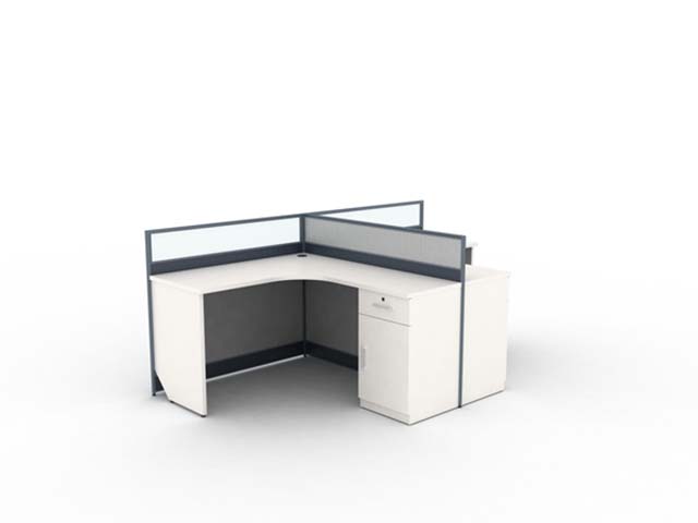 L-Shaped Corner Office Workstation with Partial Divider Screen and Integrated Pedestal