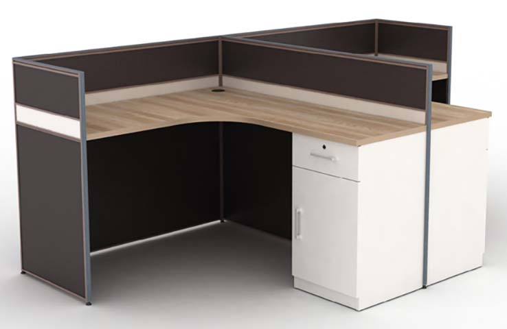 2-Person L-Shaped Partitioned Office Workstation with Fixed Storage Pedestals