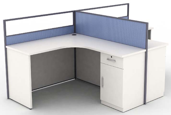 Single-Seat L-Shaped Curved Corner Cubicle Office Workstation with Integrated Locking Storage