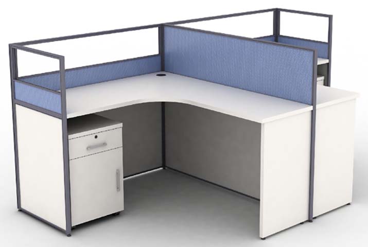 L-Shaped Single-Seat Modular Office Cubicle Workstation with Mobile Storage Pedestal