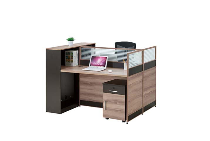 Single-Person L-Shaped Office Cubicle Workstation Desk with Mobile Pedestal and Privacy Dividers