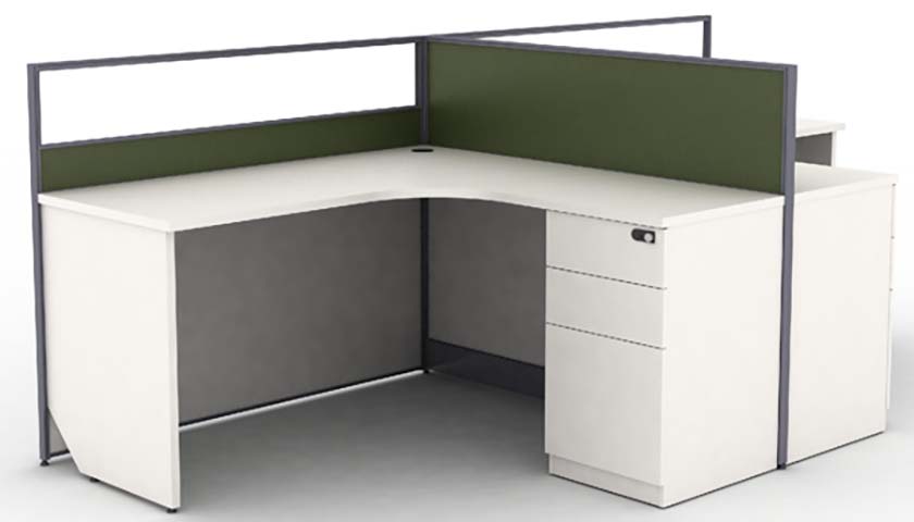 L-Shaped Corner Office Cubicle Desk with Integrated Lockable 3-Drawer Pedestal