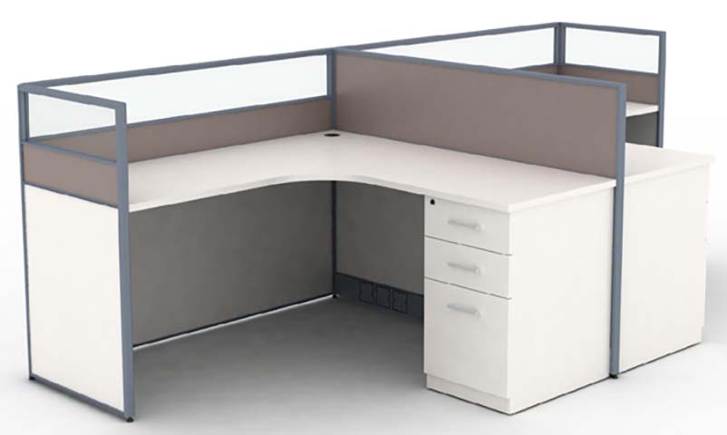 Two-Person L-Shaped Office Cubicle Workstation with Integrated 3-Drawer Pedestal