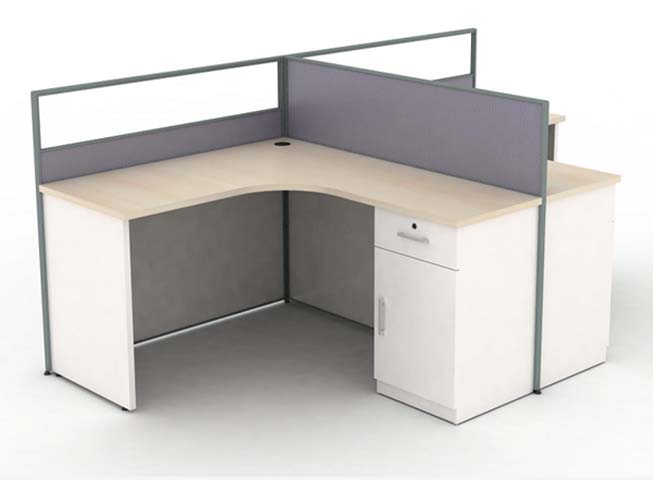 Curved Corner L-Shaped Office Cubicle Workstation with Integrated Storage Pedestal