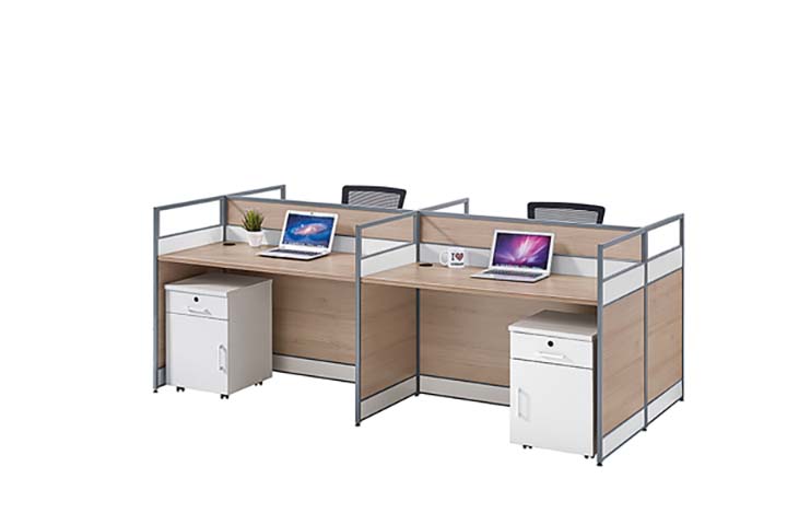 2-Person Cross-Shaped Modular Office Cubicle Workstation Desk with Mobile Pedestals
