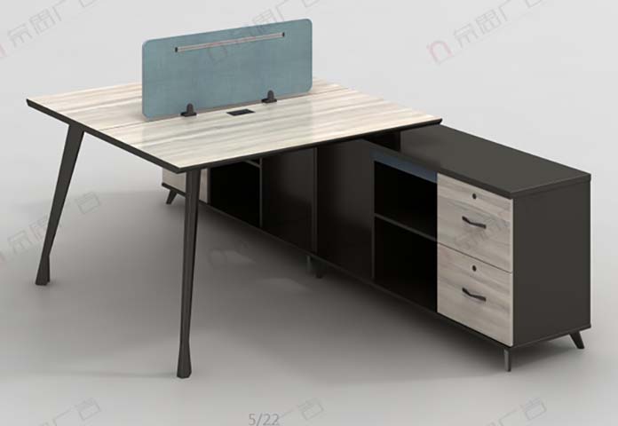Two-Person Office Workstation Desk with Privacy Divider and Side Storage Return