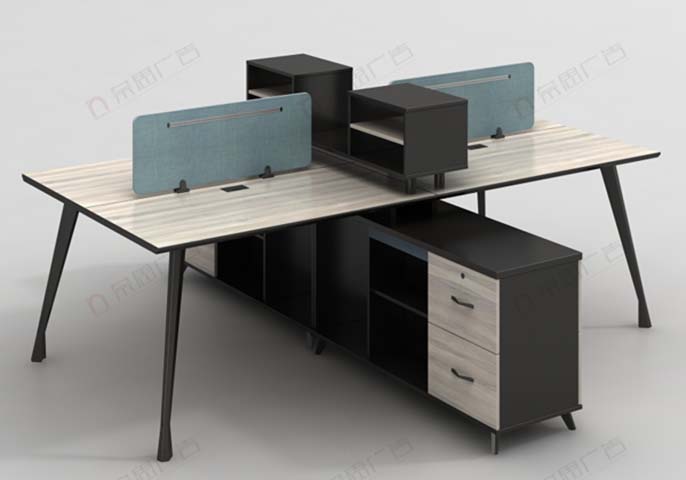 4-Person Face-to-Face Open-Plan Office Bench Workstation with Integrated Storage and Privacy Dividers