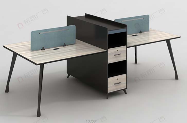 2-Person Face-to-Face Office Workstation Desk with Central Storage and Privacy Screens