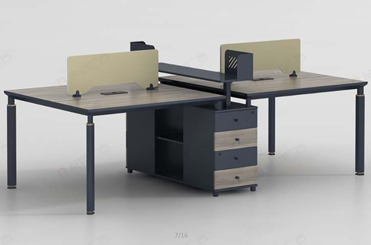 4-Person Face-to-Face Office Workstation Desk with Privacy Screens and Central Storage