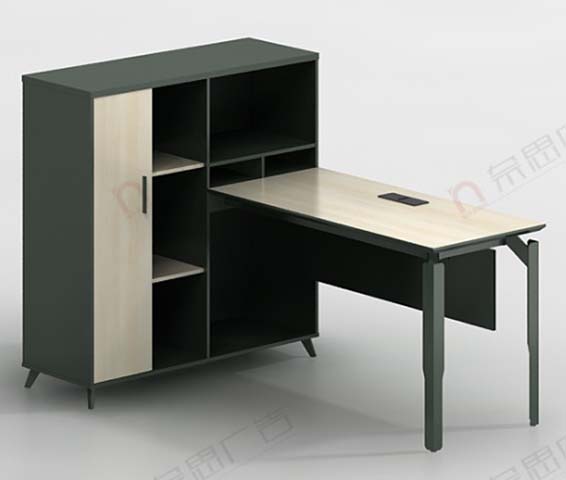 Two-Tone L-Shaped Staff Office Desk with Attached Side Storage Hutch