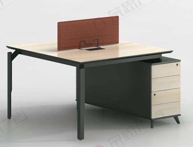 Two-Person Office Workstation Desk with Central Privacy Divider and Integrated 4-Drawer Locking Storage Pedestal