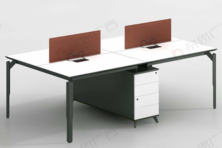 4-Person Face-to-Face Open-Plan Office Bench Workstation with Central Storage Pedestal