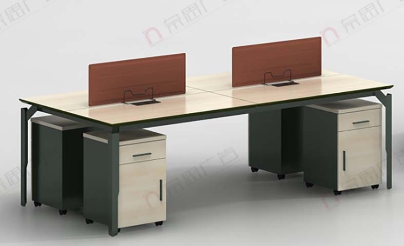 4-Person Face-to-Face Modular Office Workstation Desk with Privacy Dividers and Mobile Pedestals