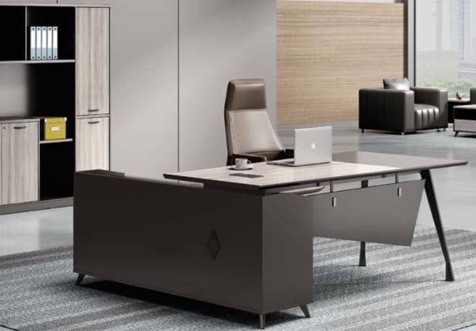 Contemporary Two-Tone L-Shaped Executive Office Desk with Left Storage Pedestal