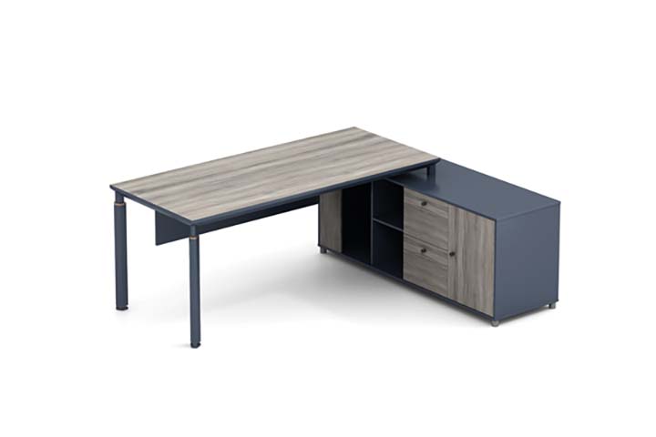 Two-Tone L-Shaped Executive Office Desk with Attached Storage Return