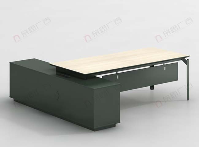 L-Shaped Executive Office Desk with Left Storage Cabinet and Under-Desk Drawers