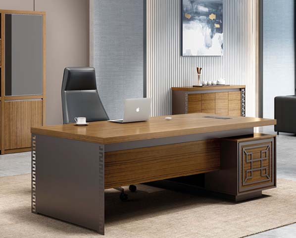 Neo-Chinese Style L-Shaped Executive Office Desk with Fixed Right Storage Pedestal