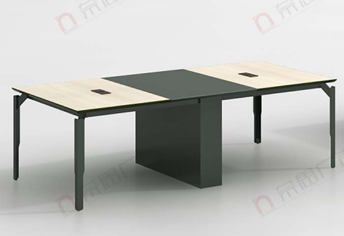 Two-Tone Rectangular Office Conference Table with Central Modesty Panel and Cable Grommets