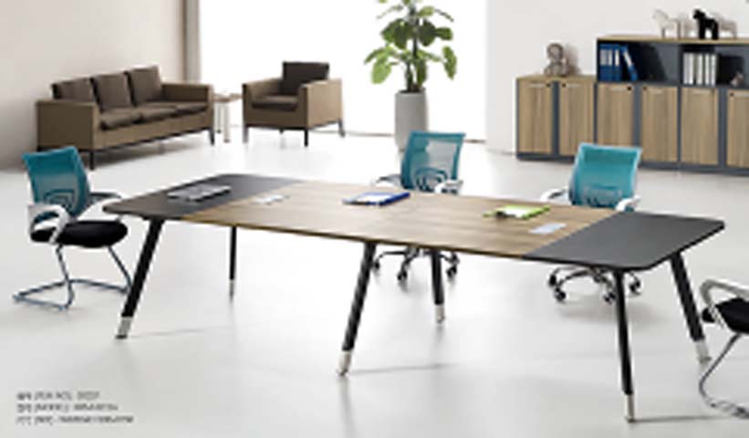 Two-Tone Rectangular 6-Person Office Conference Table with Splayed Steel Legs