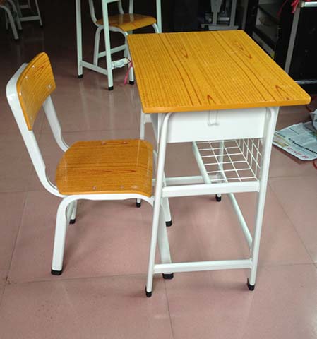 Fixed Cantilever Single Student Desk and Chair Set with Book Basket and Drawer