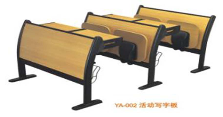Fixed-Row Tiered Lecture Hall Desk-Chair Unit with Foldable Writing Tablet