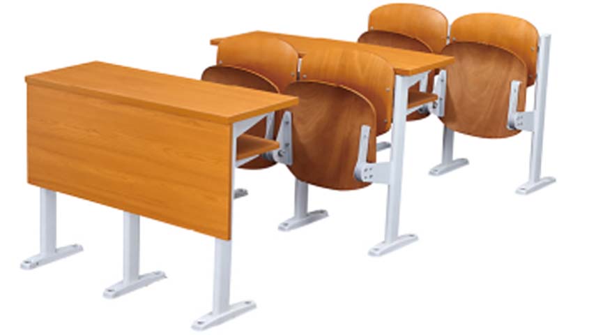 4-Seat Fixed Row Lecture Hall Desk-Chair Unit with Continuous Writing Surface