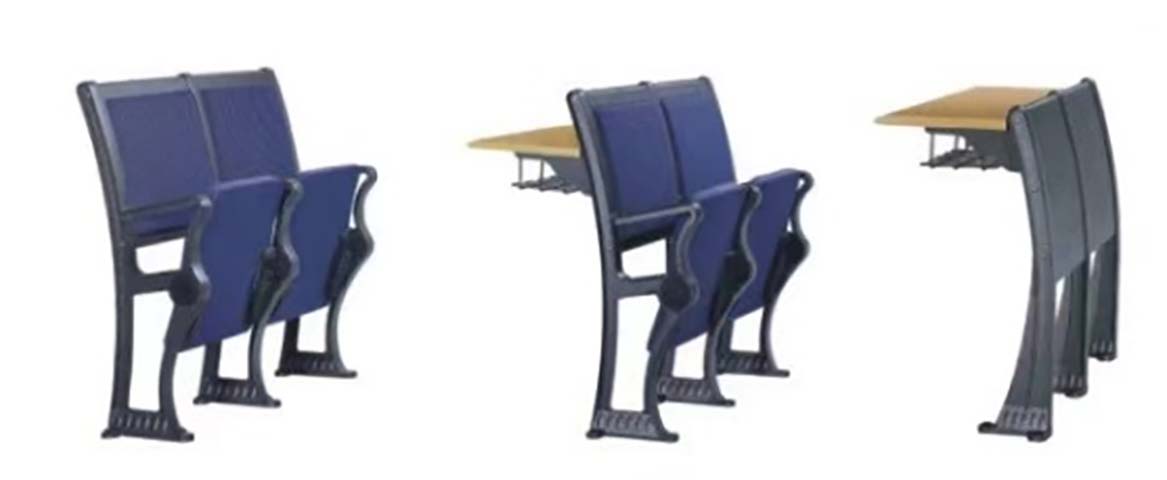Fixed Ganged Dark Blue Fabric Auditorium Seating with Foldable Attached Writing Tablet
