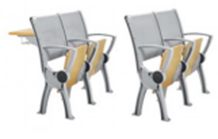 2-Seat Modular Public Beam Seating with Foldable Side Writing Tablet, Mesh Back and Wood Seat