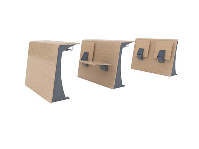 Modular Floor-Mounted Tiered Lecture Hall Desk System with Folding Writing Tablets