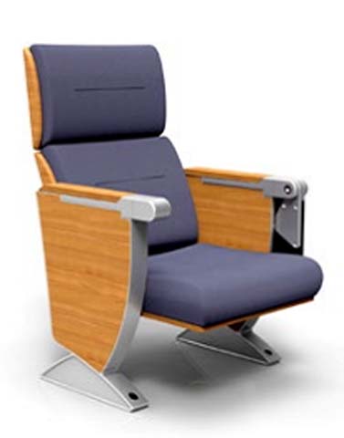 Fixed Row Fabric Upholstered Auditorium Chair with Wood Side Panels and Folding Aisle Armrest