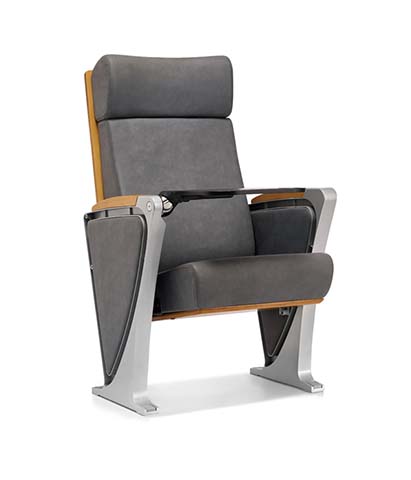 Fixed Floor-Mounted Ganged Auditorium Chair with Integrated Foldable Writing Tablet