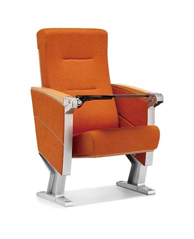 Fixed Floor-Mount Orange Fabric Auditorium Chair with Retractable Writing Tablet