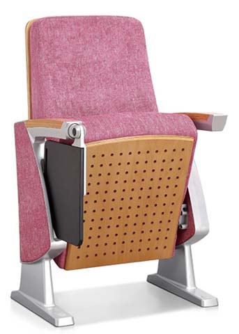Fabric Upholstered Auditorium Chair with Folding Seat and Writing Tablet
