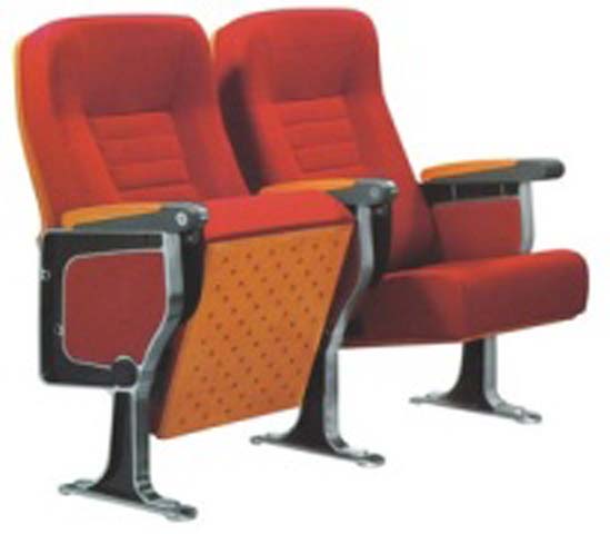 Two-Seat Ganged Bolt-Down Red Fabric Auditorium Seating with Wood Armrests