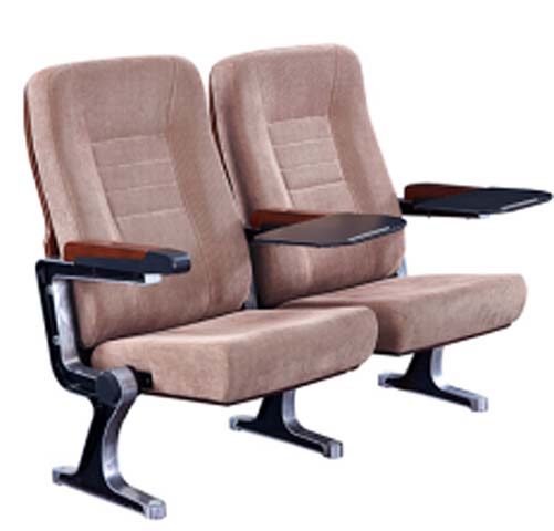 Two-Seat Ganged Beige Fabric Auditorium Seating with Fold-Out Writing Tablets