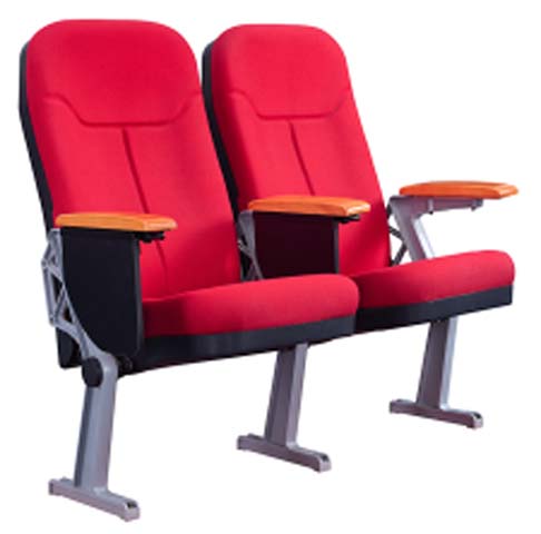 2-Seat Upholstered Auditorium Chair with Flip-Up Writing Tablets
