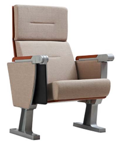 Beige Fabric Upholstered Fixed-Mount Auditorium Chair with Wood Trim