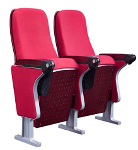 Ganged Fixed Floor-Mounted Auditorium Chair with Flip-Up Red Fabric Seat