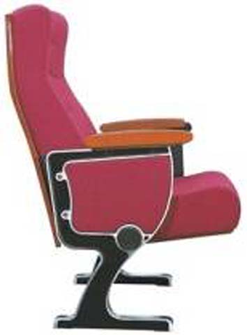 Red Upholstered Fixed Floor-Mounted Auditorium Chair with Wooden Armrest