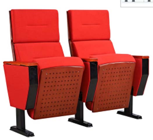 2-Seat Fixed Floor-Mounted Auditorium Chair with Wooden Armrests