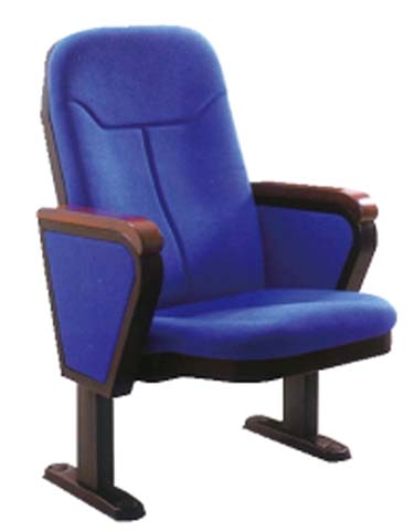Fixed Floor-Mounted Blue Fabric Auditorium Chair with Solid Wood Armrests