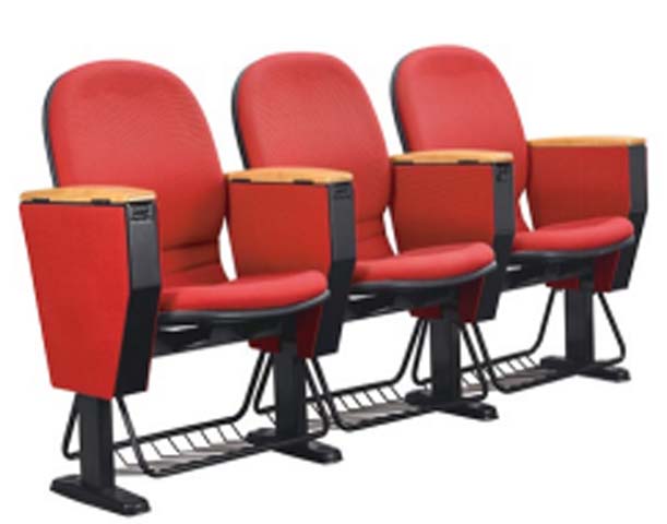 3-Seat Fixed Floor-Mounted Auditorium Theater Seating with Wood Armrests