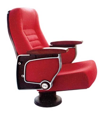 Red Upholstered Fixed Pedestal Auditorium Chair with Solid Wood Armrests